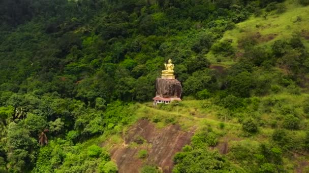 Luchtfoto Van Boeddhabeeld Zittende Boeddha Rots Aluvihara Rock Temple Matale — Stockvideo