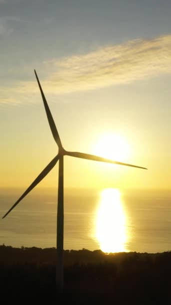 Wind Turbines Electric Power Production Seashore Sunset Wind Power Plant — Stockvideo