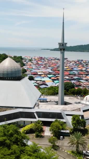 Вид Зверху Мечеть Село Воді Місті Сандакан Сабах Борнео Малайзія — стокове відео