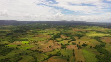 Mountains with green forests and agricultural land with farm plantations. Philippines.