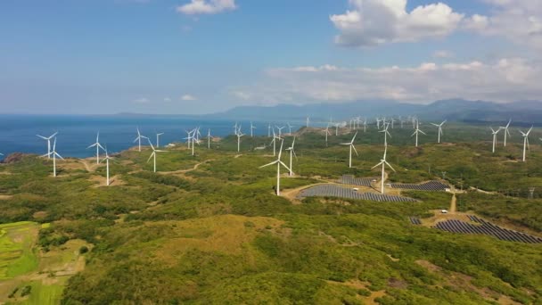 Luftdrohne Von Windturbinen Die Saubere Nachhaltige Energie Produzieren Saubere Energie — Stockvideo