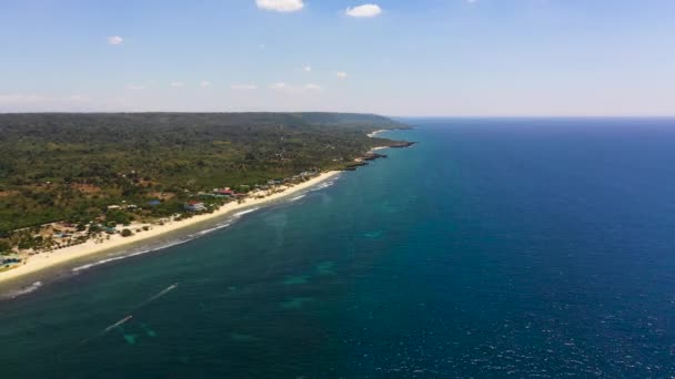 Aerial Drone Seascape Tropikalną Piaszczystą Plażą Błękitnym Oceanem Filipiny — Wideo stockowe