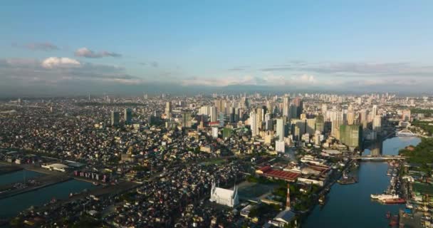 Wolkenkrabbers Zakelijke Centra Een Grote Stad Manilla Moderne Metropool Azië — Stockvideo