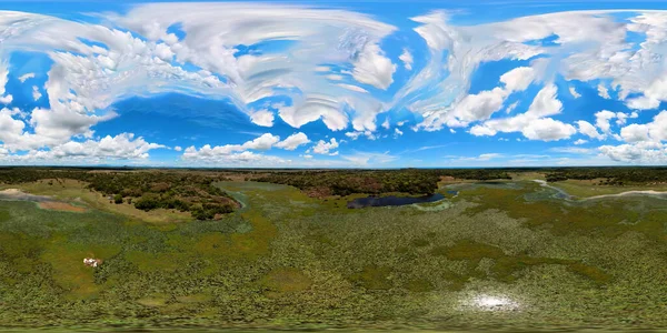 Aerial view of Wetland and rainforest in Sri Lanka. Virtual Reality 360.