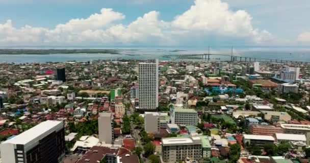 Panorama Van Cebu Stad Met Hoge Gebouwen Cebu Cordova Link — Stockvideo