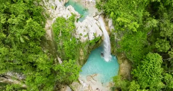 熱帯雨林と植生の間にある美しい滝 インバンカン滝 フィリピン — ストック動画