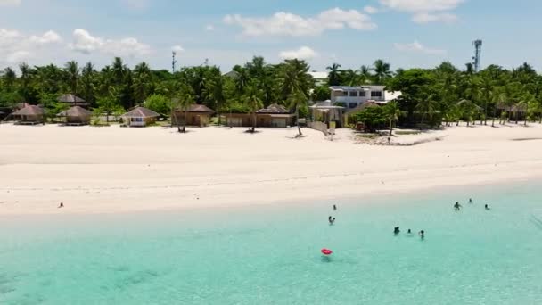 Drone Aereo Spiaggia Tropicale Sabbia Con Palme Isola Bantayan Filippine — Video Stock