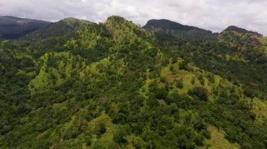 Aerial view of Mountains and green hills in Sri Lanka. Slopes of mountains with evergreen vegetation.