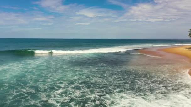 Top View Beautiful Sandy Beach Ocean Waves Baby Surf Point — Stock Video