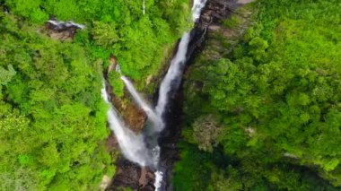 Yağmur ormanlarındaki şelale, orman. Puna Ella Şelalesi, Sri Lanka 'nın insansız hava aracı