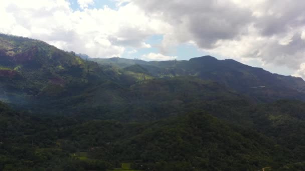 Aerial View Mountains Covered Rainforest Trees Blue Sky Clouds Sri — Video