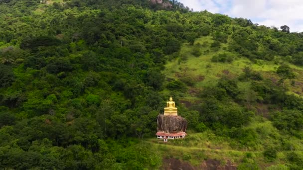 Posąg Złotego Buddy Górskim Buddyjskim Rozciągaczu Aluvihara Rock Temple Matale — Wideo stockowe