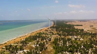 Wind Turbine Power Generators At Sea Coastline. Alternative Renewable Energy. Jaffna, Sri Lanka.