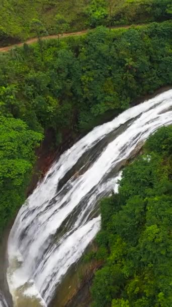Widok Góry Piękny Wodospad Zielonym Lesie Wodospad Diyagalla Ella Sri — Wideo stockowe