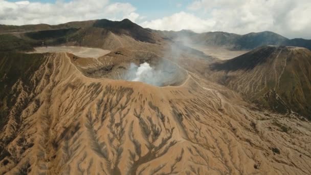Mountain Bromo Active Volcano Crater East Jawa Indonesia Aerial View — Stock Video