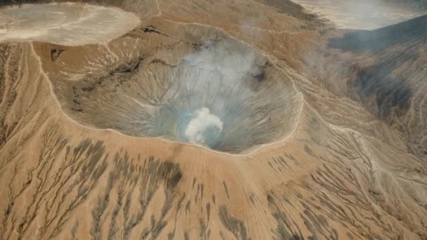 Mountain Bromo Active Volcano Crater East Jawa Indonesia Aerial View — Stock Video