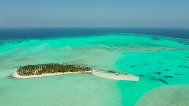 Seyahat Konsepti Yukarıdan Mercan Resiflerinin Yanındaki Tropikal Bir Adada Kumlu — Stok video