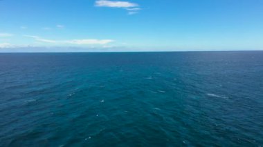 Aerial drone of Blue sea and sky with clouds. Summer and travel vacation concept.