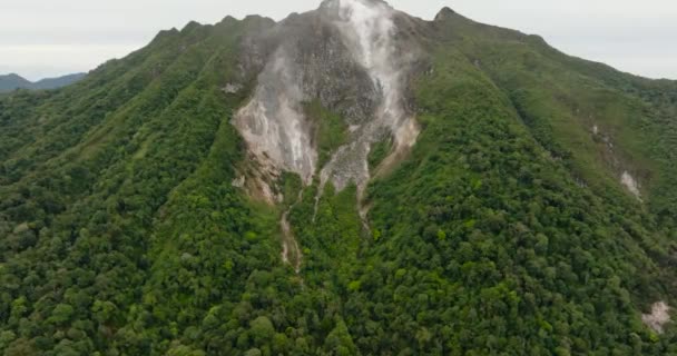 Aerial Drone Slope Sibayak Volcano Volcanic Activity Mountains Jungle Sumatra — Stock Video