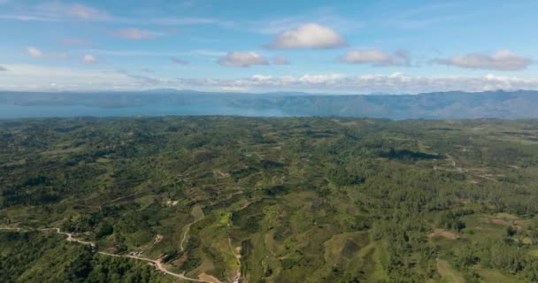 Samosir Adası Nın Sumatra Daki Toba Gölü Nün Havadan Görünüşü — Stok video