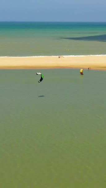 Kitesurfistas Playa Kalpitiya Kitesurf Los Trópicos Sri Lanka — Vídeos de Stock