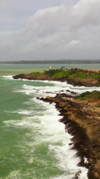 Vista Aerea Della Costa Con Palme Surf Sull Oceano Secret — Video Stock