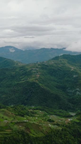 Αεροφωτογραφία Της Γεωργικής Γης Στις Πλαγιές Των Βουνών Βουνά Και — Αρχείο Βίντεο
