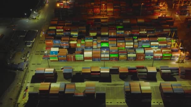 Aerial Drone Sea Port Container Terminal Manila City Night — ストック動画