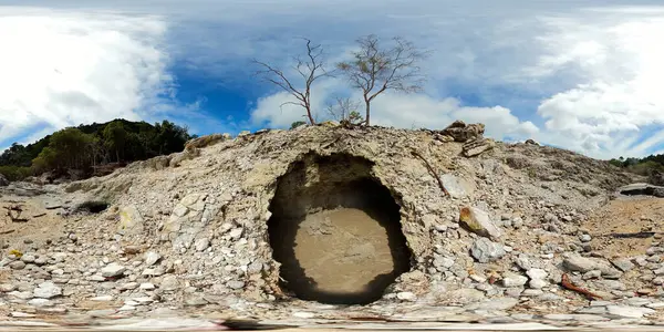 Volcanic activity and geysers with boiling water. Island We, Indonesia. Virtual Reality 360.