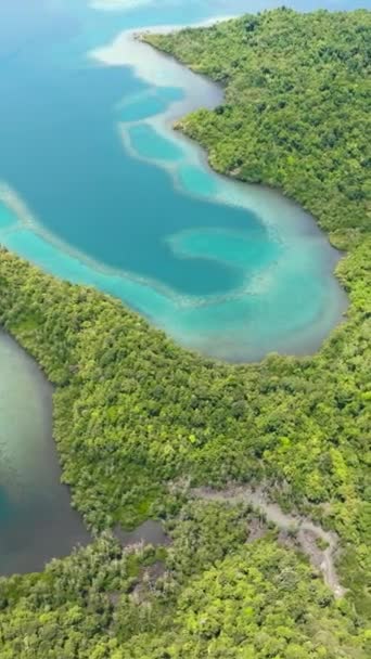 Tropikal Körfez Turkuaz Suyu Olan Lagünlerin Havadan Görüntüsü Borneo Sabah — Stok video