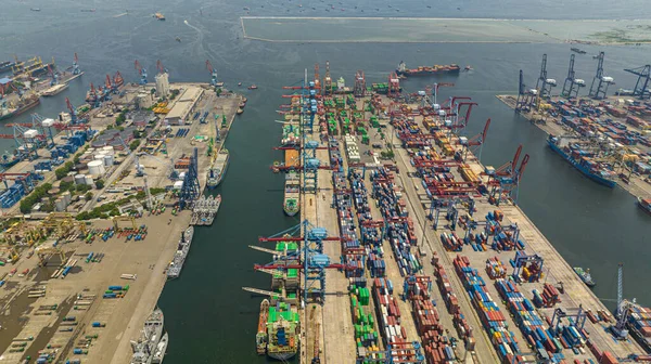 stock image Container terminal with cargo ships. Tanjung Priok sea port. Indonesia.