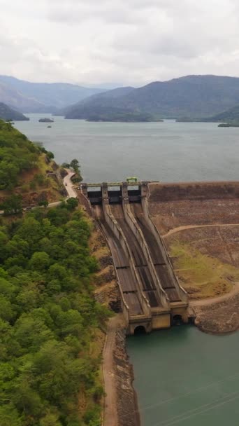 Aerial Drone Dam Reservoir Randenigala Hydro Power Plant Mountains Sri — Stock Video