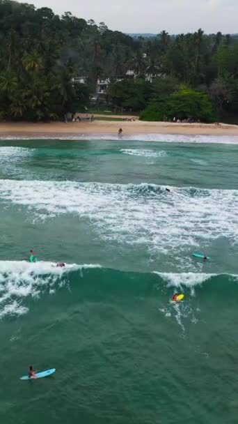 Surfers Baai Bij Zonsondergang Hiriketiya Sri Lanka — Stockvideo