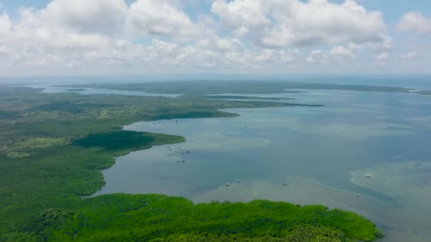 Letecký Pohled Ostrov Džunglí Modrým Mořem Seascape Tropech Balabac Palawan — Stock video