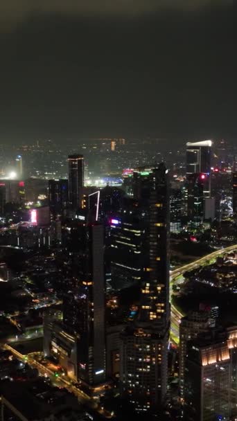 Вид Повітря Джакарті Хмарочосами Освітлення Вночі — стокове відео