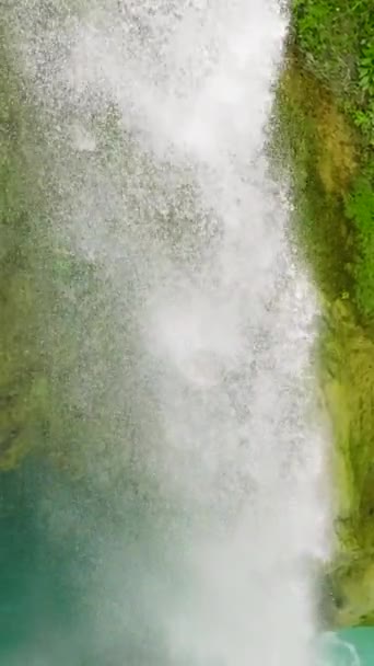 トロピカルジャングルの間のゆっくりとした動きの滝のトップビュー 緑の植物と木 フィリピン — ストック動画