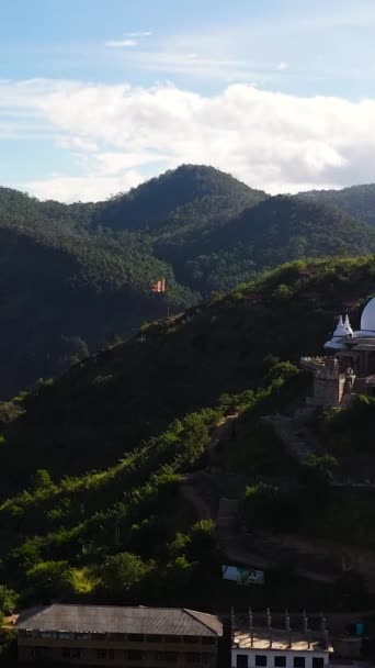 Aerial Drone Mahamevnawa Buddhist Monastery Temple Mountain Top Bandarawela Sri — Stock Video