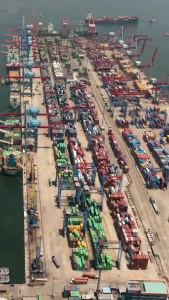 Seefrachthafen Mit Containern Und Kränen Blick Von Oben Hafen Tanjung — Stockvideo
