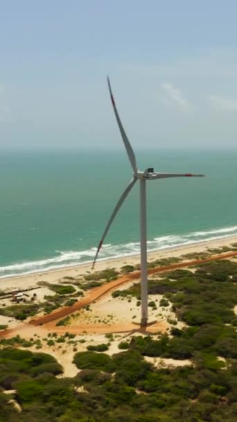 Pemandangan Atas Pembangkit Tenaga Turbin Angin Garis Pantai Laut Energi — Stok Video