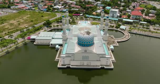 Vista Superior Hermosa Mezquita Ciudad Bandaraya Ciudad Kota Kinabalu Sabah — Vídeos de Stock