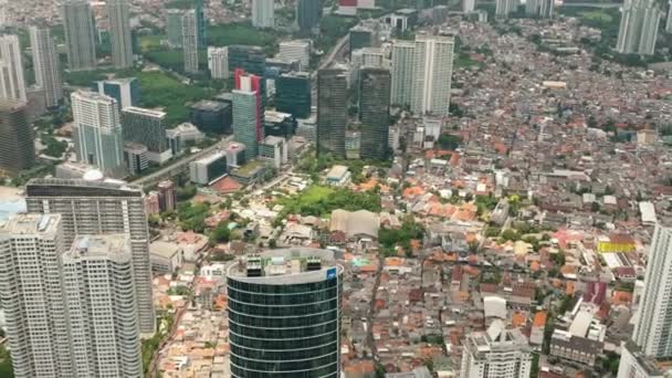 Jakarta Affärsdistrikt Utsikt Uppifrån Indonesien Huvudstad Med Många Moderna Skyskrapor — Stockvideo