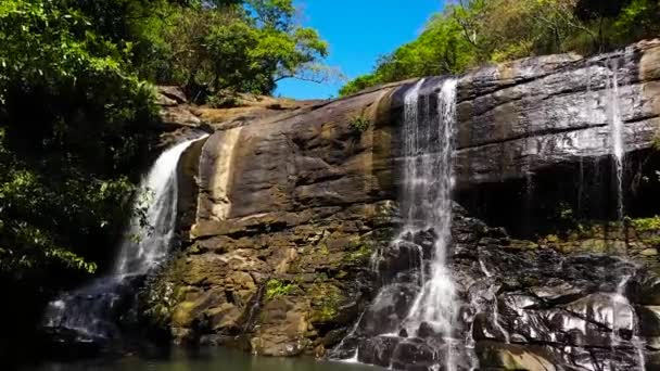 Waterfall Green Forest Sera Ella Falls Jungle Sri Lanka — Stockvideo