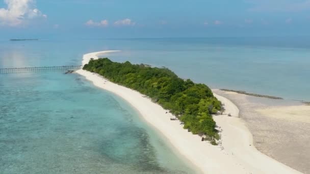 Αεροφωτογραφία Του Αμμώδους Τροπικού Νησιού Μια Όμορφη Παραλία Που Περιβάλλεται — Αρχείο Βίντεο