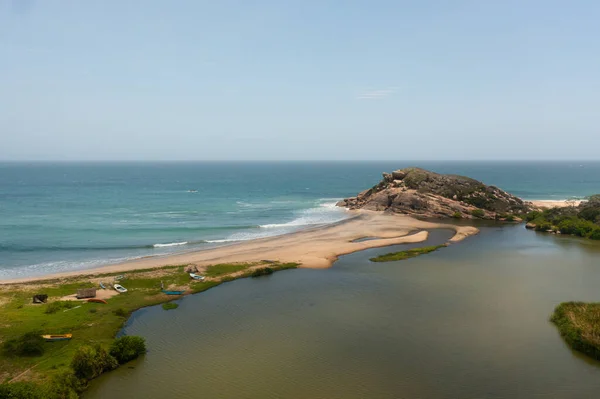 stock image Aerial drone of Beautiful tropical beach and blue ocean. Elephant Rock, Sri Lanka.