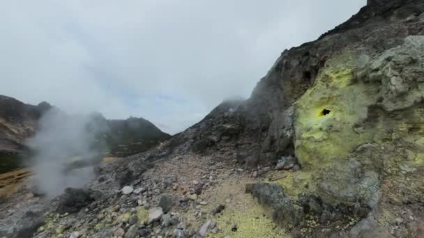 Steaming Fumarole Covered Sulphur Deposits Slope Mount Sibayak Sumatra Indonesia — Stock Video