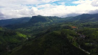 Sri Lanka 'daki dağların yamaçlarında çay çiftliği. Çay evi manzarası.