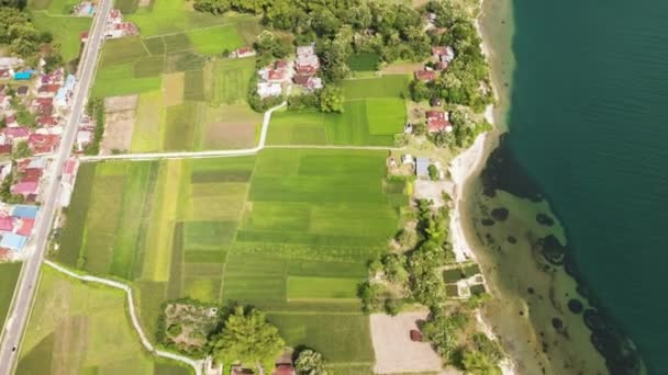 Luchtfoto Drone Van Landbouwgrond Samosir Island Sumatra Indonesië — Stockvideo