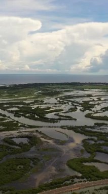 Aerial drone of road between the city of Jaffna and the islands in the north of Sri Lanka.