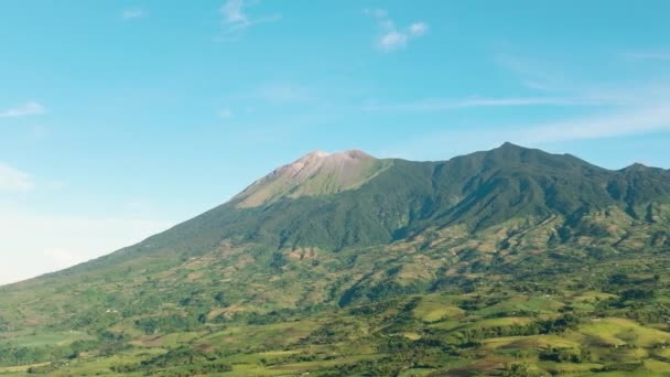 在高山和蓝天的背景下 空中俯瞰农田和种植园 坎伦火山 Negros 菲律宾 — 图库视频影像