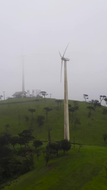Yenilenebilir Enerji Çiftliği Sis Bulutlarda Rüzgar Türbinleri Sri Lanka Rüzgâr — Stok video